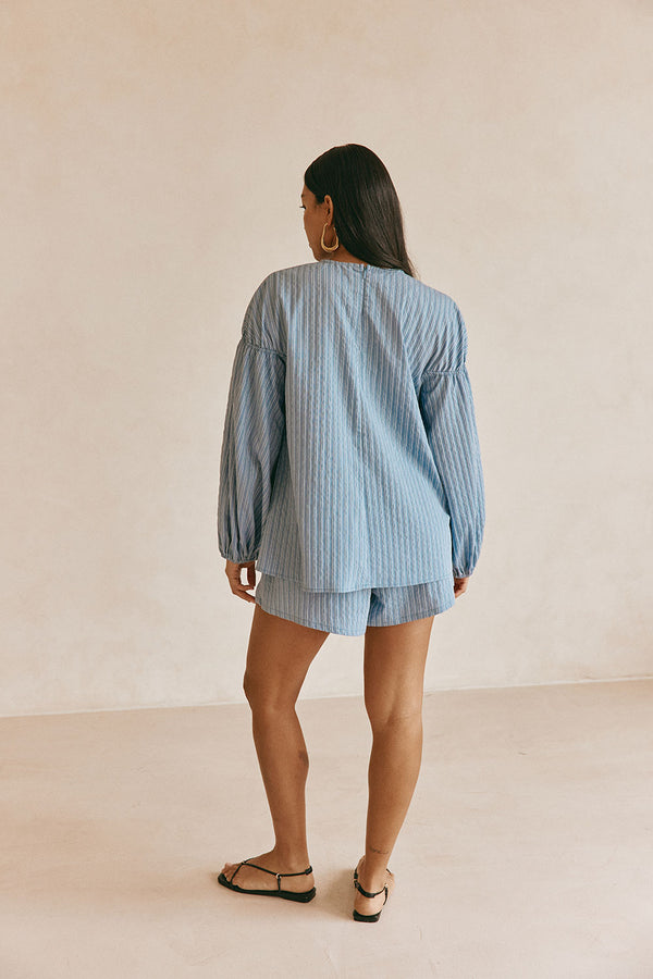 Blue Stripe Waist Tie Hailey Top