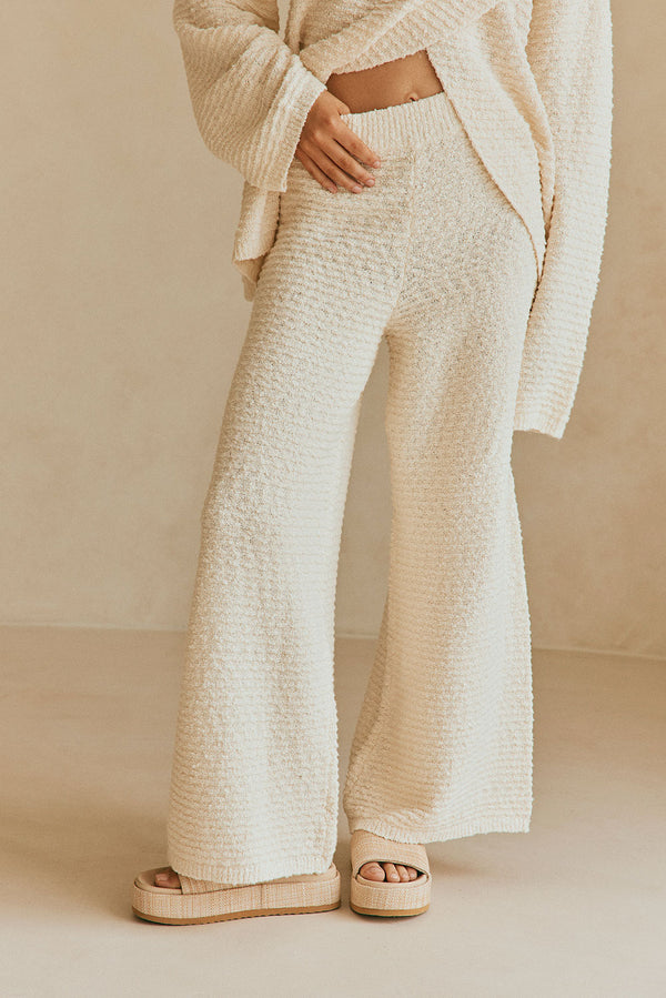Beige Knit High Waist Mara Pants