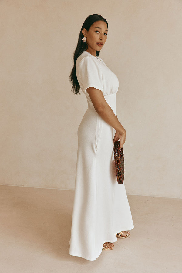 White Ribbed A Line Maxi Gizelle Dress