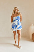 Ciera Strapless Top - Seashell Print, Blue, White