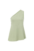 Dion One Shoulder Button Split Top - Green