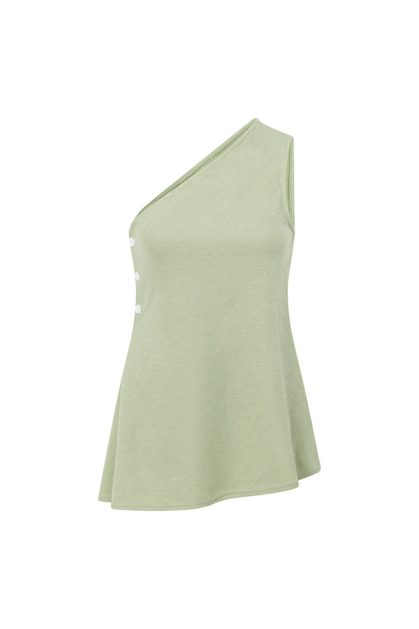 Dion One Shoulder Button Split Top - Green