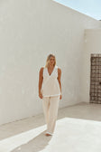 Beige and White Stripe Woven Wide Leg Billy Pants