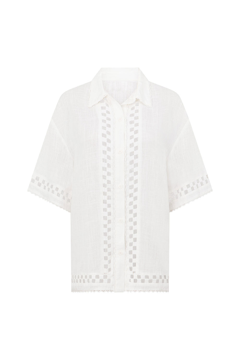 White Button Up Collar Short Sleeve Alyssia Top