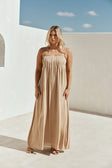 Tan Pin Tuck Pleat Maxi Ada Dress