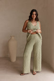 Green Cotton Knit High Waist Azari Pants