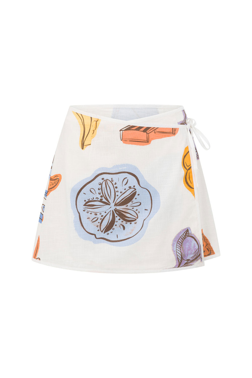 White Shell By The Sea Print Wrap Mini Avery Skirt