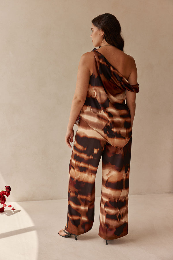 Brown Mirage Bloom Print Satin Saela Top