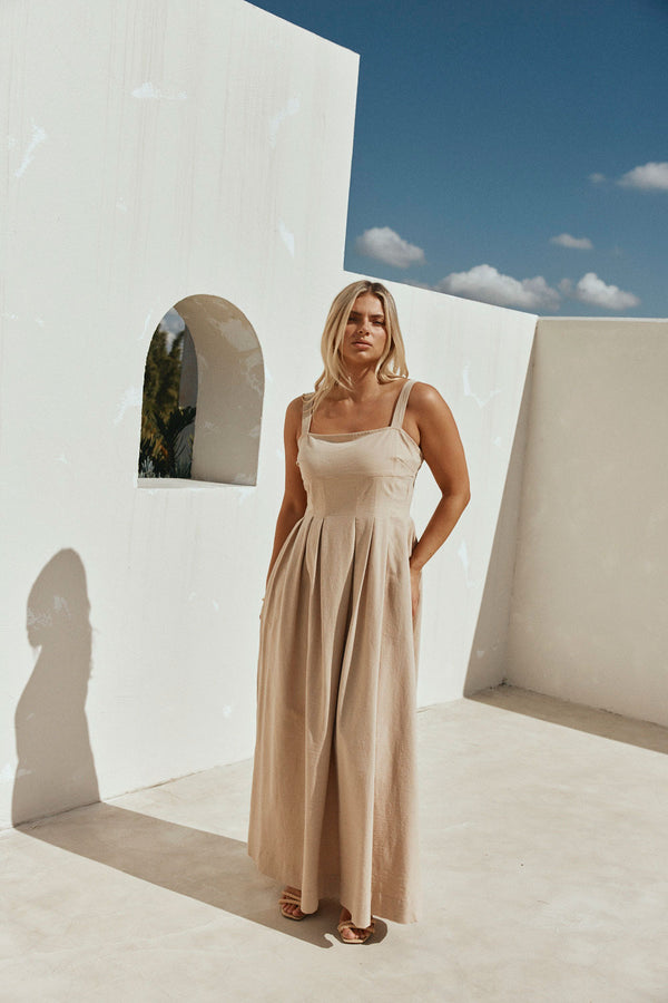 tan wedding guest dress Boho Bridesmaid Dress Bohemian Maxi Dress Beige Dress For Women Featuring a sleek sheath silhouette that gracefully hugs the body 10 dresses perfect for spring