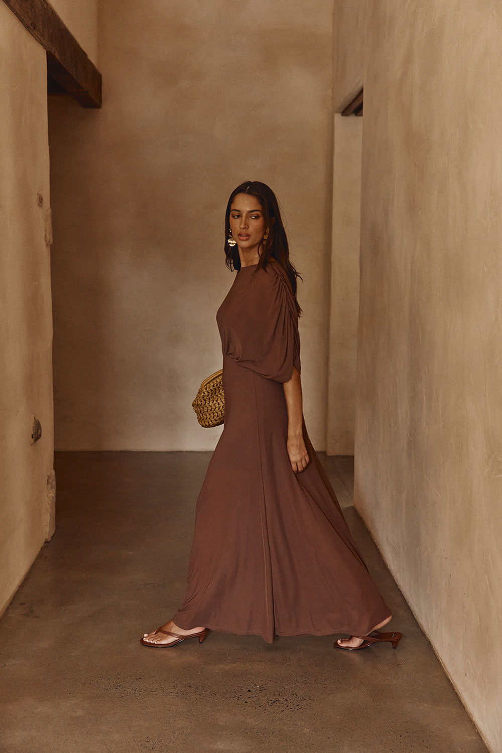 Chocolate Brown Flouncy Maxi Eira Dress – SABO