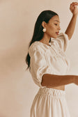 Beige Ruched Puff Sleeve Astra Crop Top