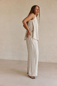 Cream and Black Pinstripe Drawstring Capri Pants