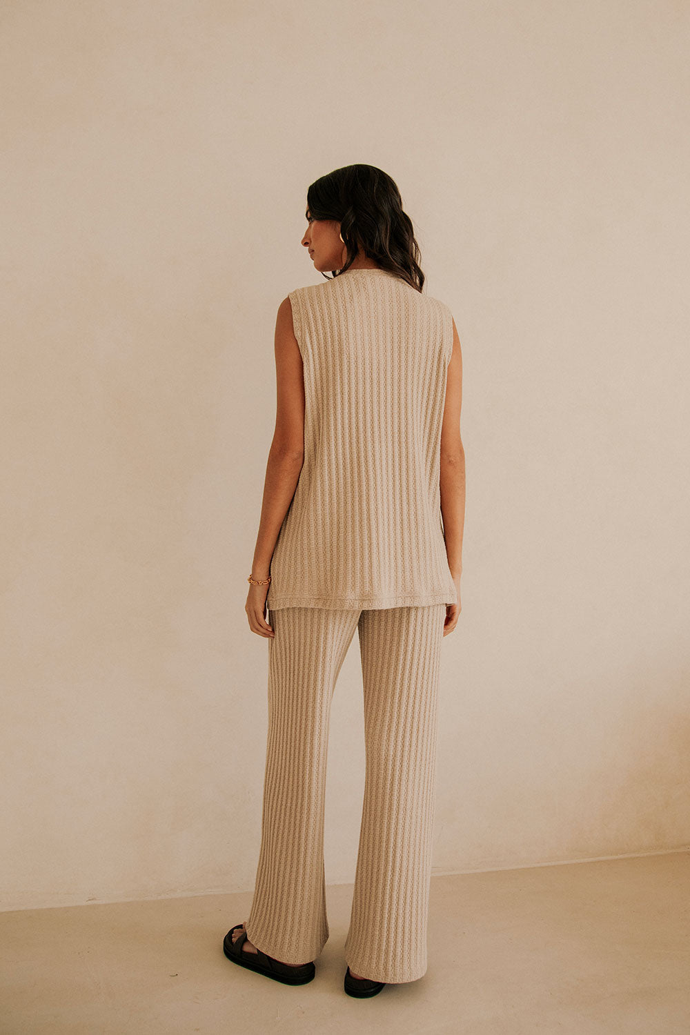 Beige Woven High Waist Wide Leg Eila Pants