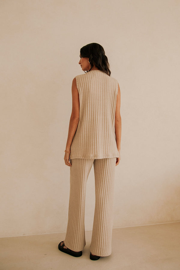 Beige Woven High Waist Wide Leg Eila Pants