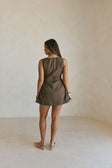 Chocolate Brown Gathered Mini Camellia Dress