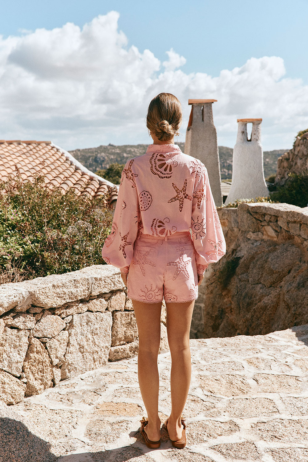 Corallo Rosa Embroidered High Waist Carilo Shorts