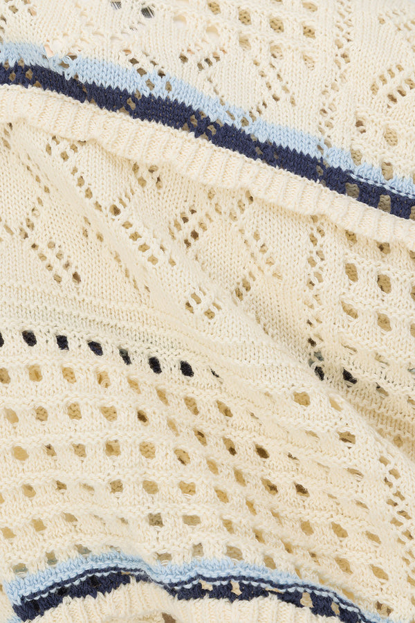 Cream Cotton Crochet Knit Long Sleeve Boxy Balia Top