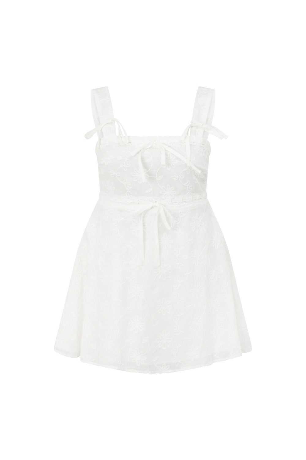 White Embroidered Wide Strap Aleta Playsuit