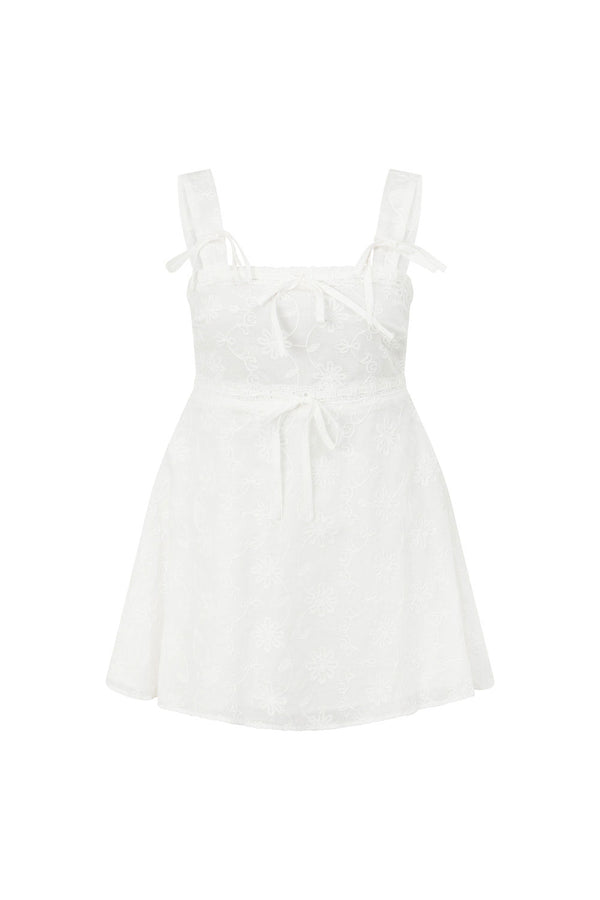 White Embroidered Wide Strap Aleta Playsuit