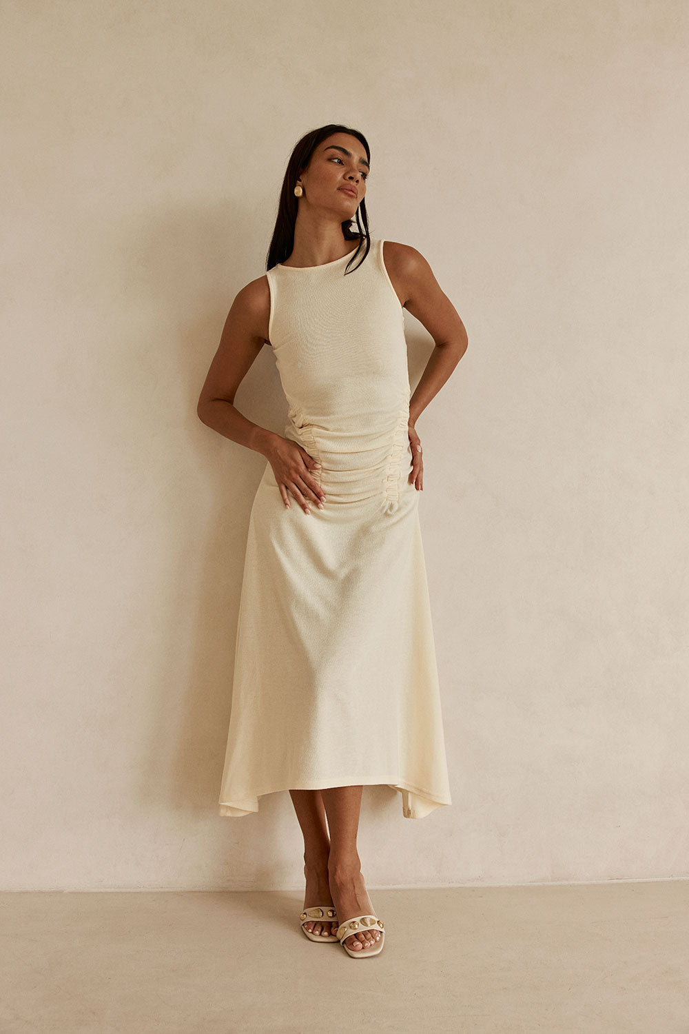 Cream Ruched Maxi Ema Dress – SABO