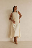 Cream Ruched Maxi Ema Dress