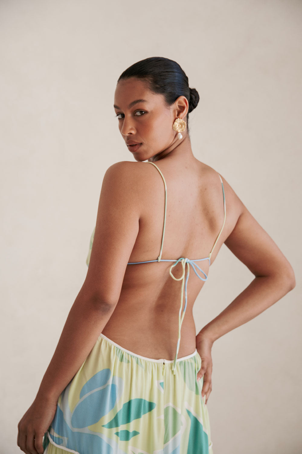 Backless Cutout Maxi Lotte Dress - Blue Green White