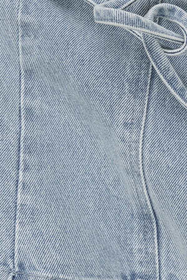 Blue Denim Strapless Tie Fiore Top