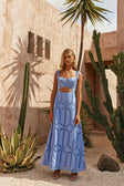Blue Cotton Cutwork Flouncy Maxi Camilla Dress