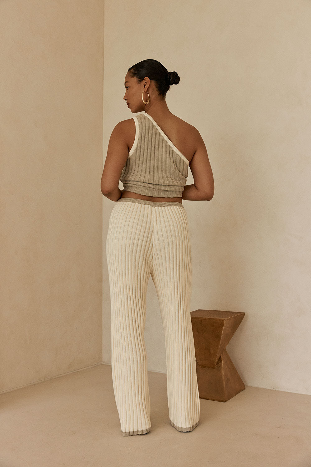 White Ribbed High Waist Aylani Pants