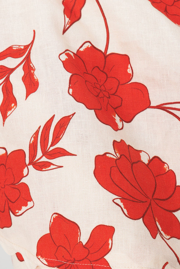 Cream Blooming Red Floral Belted Arlette Shorts