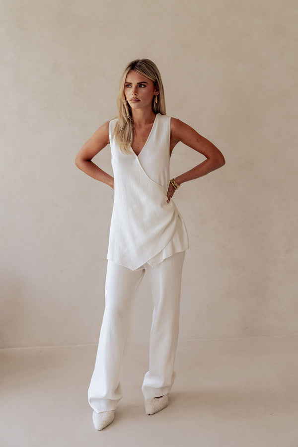 White High Waist Elastic Teah Pants