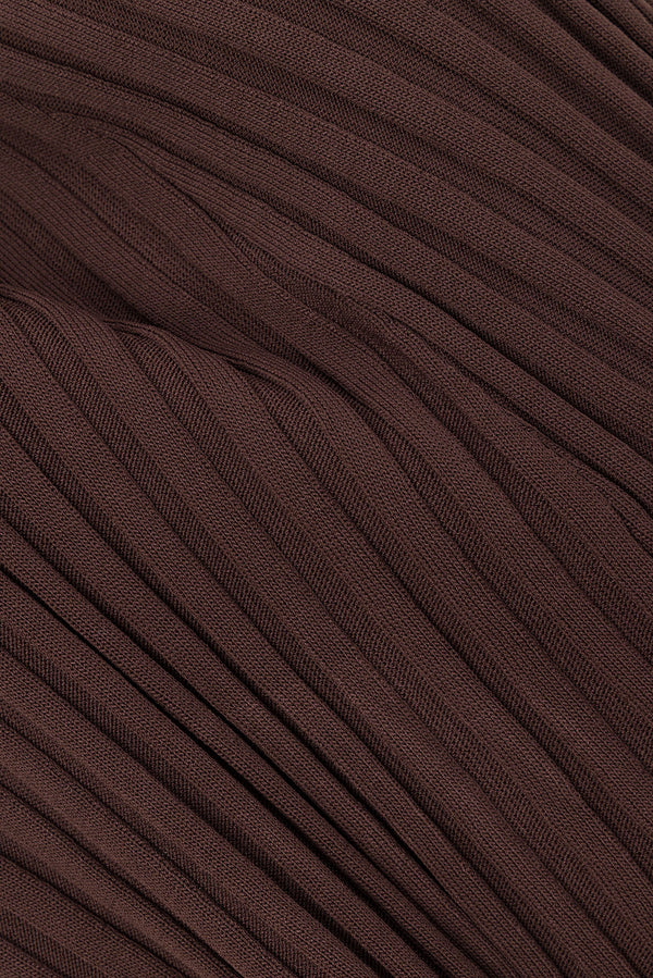 Chocolate Brown Pleated Knit Maxi Laine Skirt