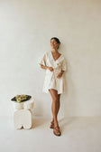 Beige Short Sleeve Wrap Mini Harper Dress