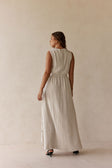 Beige and Black Pinstripe V Neck Maxi Cipriana Dress