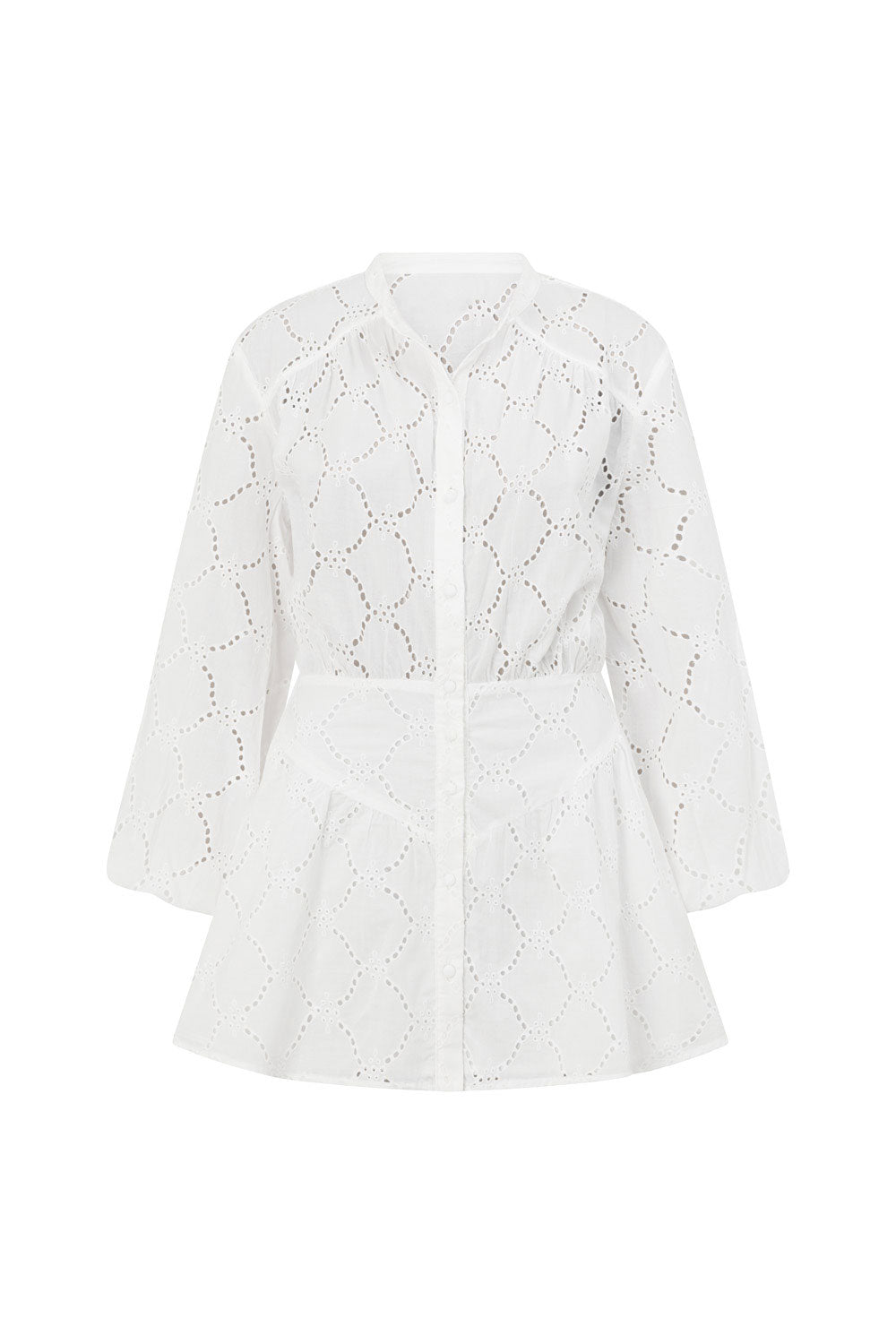 Naima Long Sleeve Button Up Embroidered Mini Corset Dress - White