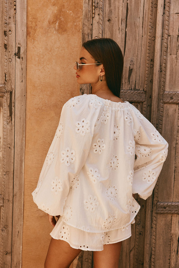 White Broderie Puff Sleeve Aveline Top