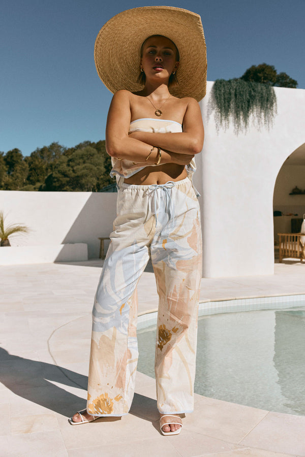 Pink Vintage Bloom Print Elastic Drawstring Oaklynn Pants