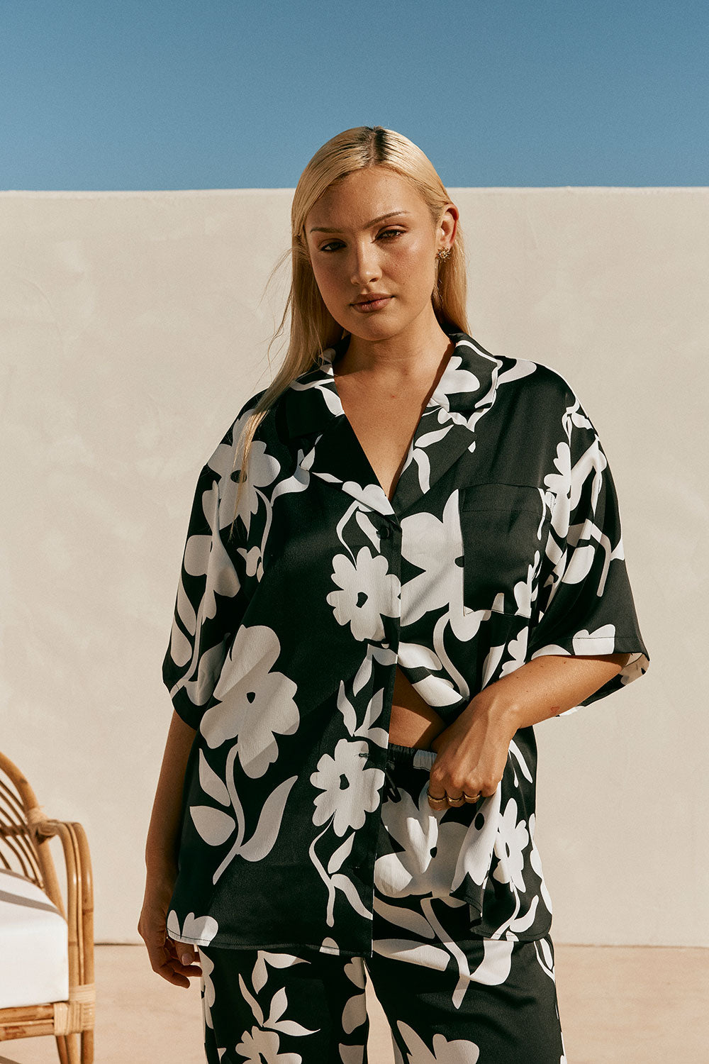 Black Alma Caroline Floral Print Button Up Enza Top