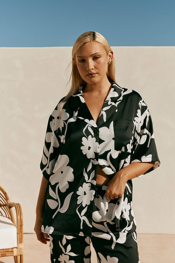 Black Alma Caroline Floral Print Button Up Enza Top