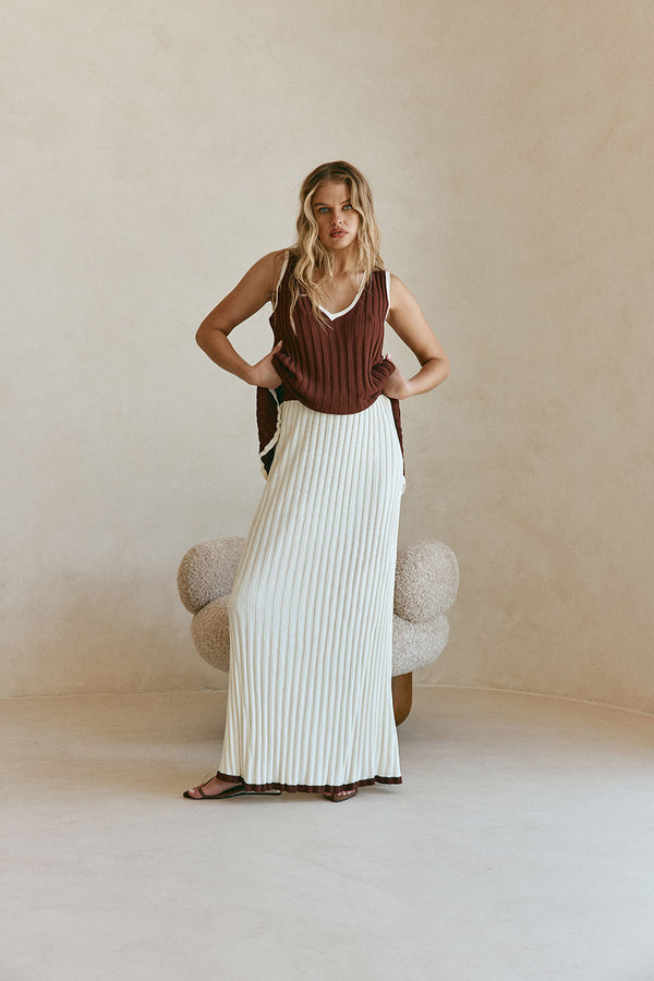 Cream Ribbed High Waist Silla Skirt