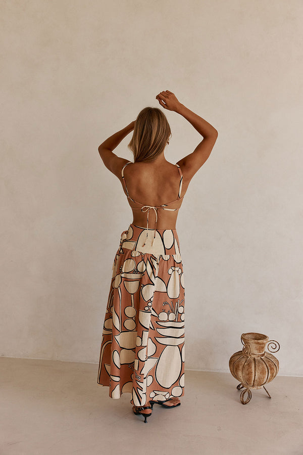 Orange Barrosa Print Slit Maxi Tahaa Skirt