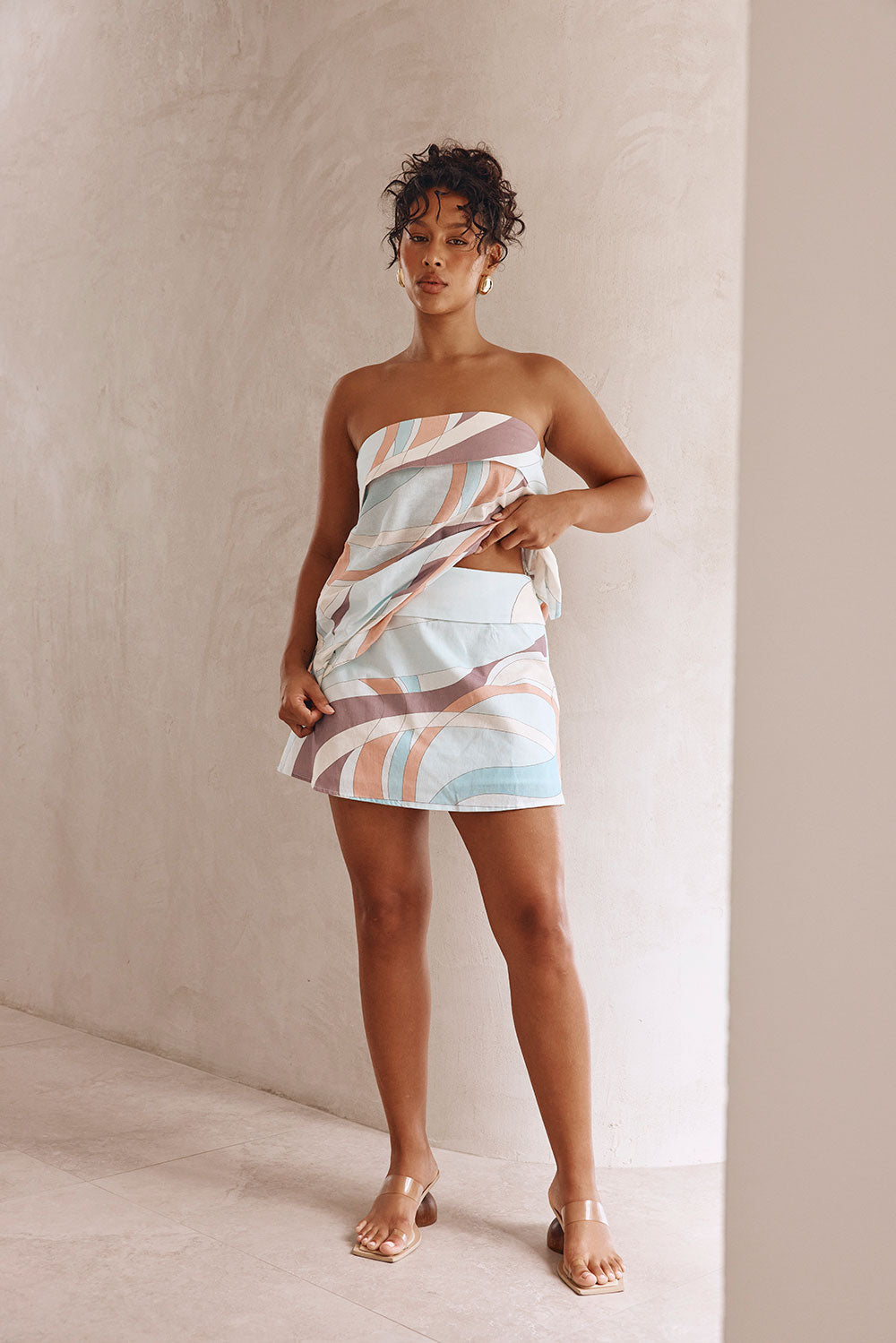 White Halcyon Print High Waist Mini Ria Skirt