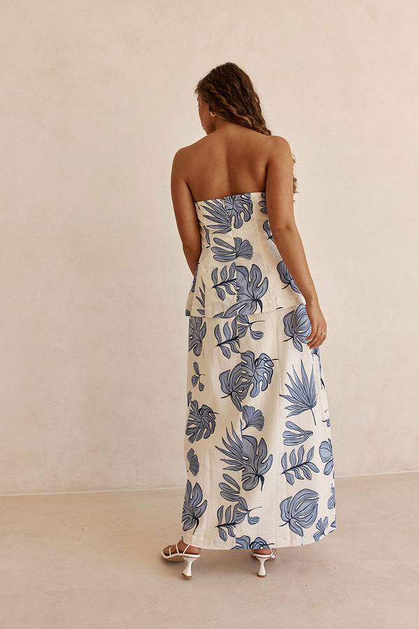 Blue Phylida Azure Print Strapless Maxi Reign Dress