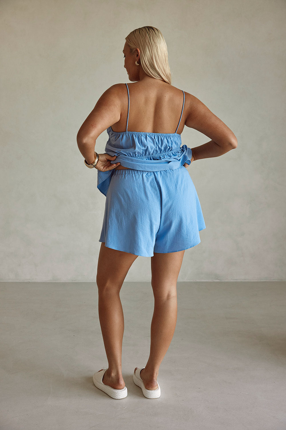 Blue High Waist Elastic Drawstring Octavia Shorts
