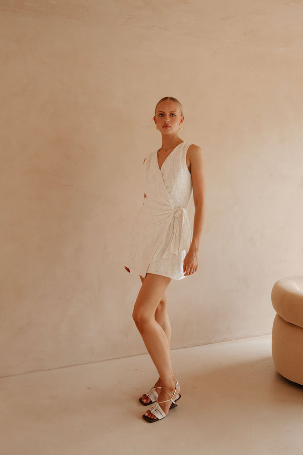 Fallon V Neckline Wrap Mini Dress - White