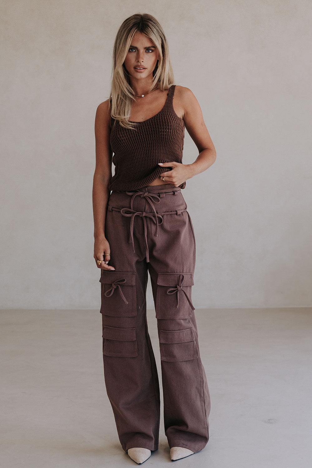 Chocolate Brown Pocket Cargo Jaicee Pants