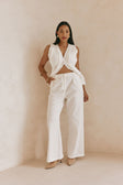 White Structured High Waist Vespera Pants
