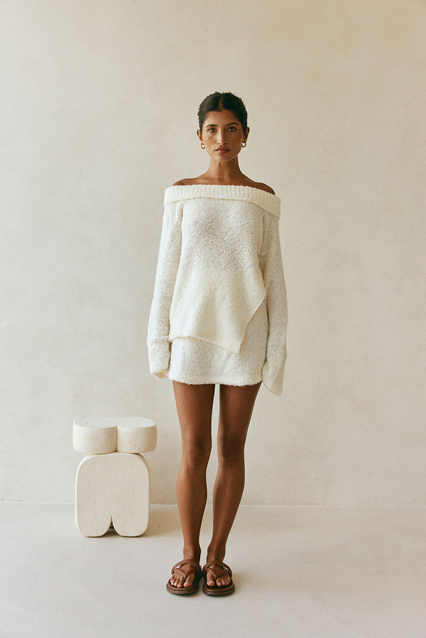 Cream Knit Off Shoulder Long Sleeve Alena Top