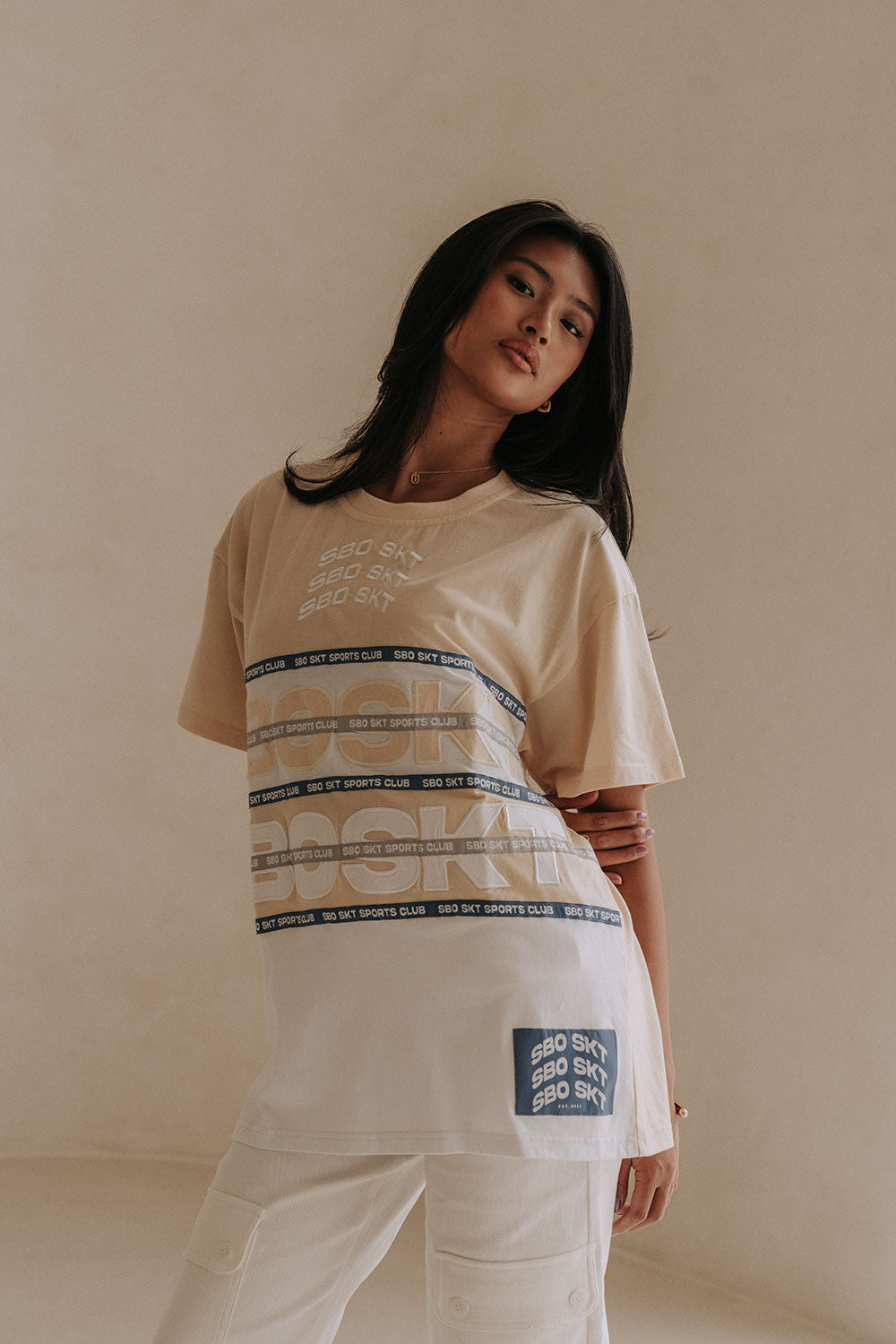 Cream Boxy Relaxed Cellar Crew Tee Shirt