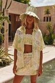 Green Fiore Festivo Print Strappy Aquila Crop Top